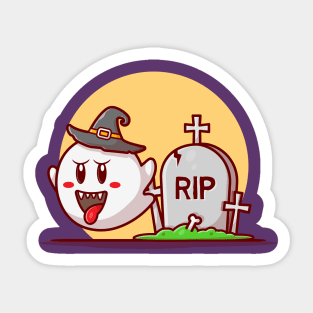 Cute Scary Ghost Cartoon Vector Icon Illustration Sticker